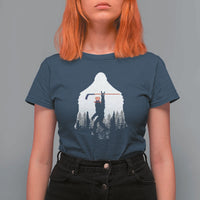 Bigfoot USA Ice Hockey 4th of July T Shirt For Women Funny Sasquatch Patriotic American Flag