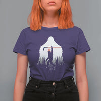 Bigfoot USA Ice Hockey 4th of July T Shirt For Women Funny Sasquatch Patriotic American Flag