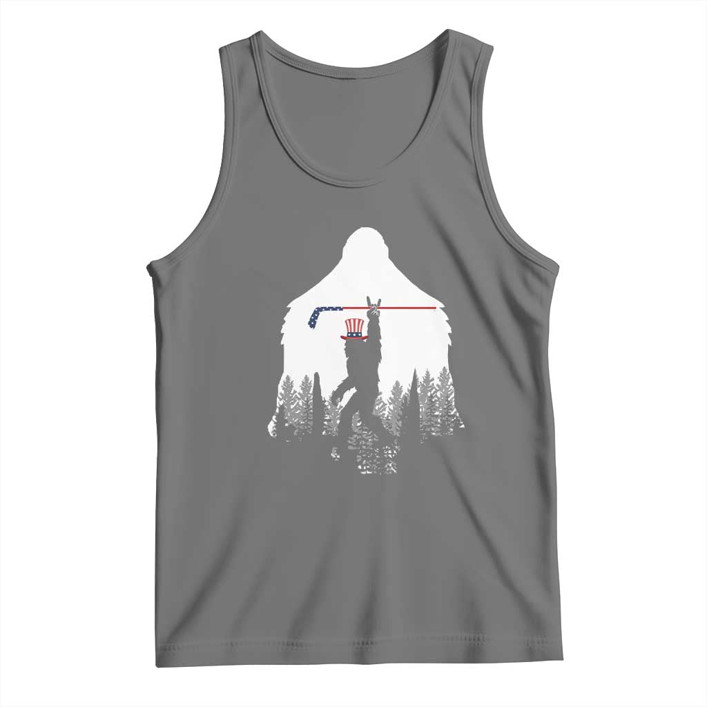 Bigfoot USA Ice Hockey 4th of July Tank Top Funny Sasquatch Patriotic American Flag