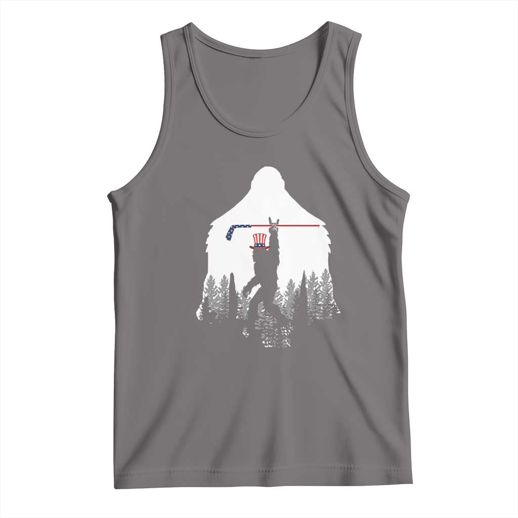 Bigfoot USA Ice Hockey 4th of July Tank Top Funny Sasquatch Patriotic American Flag