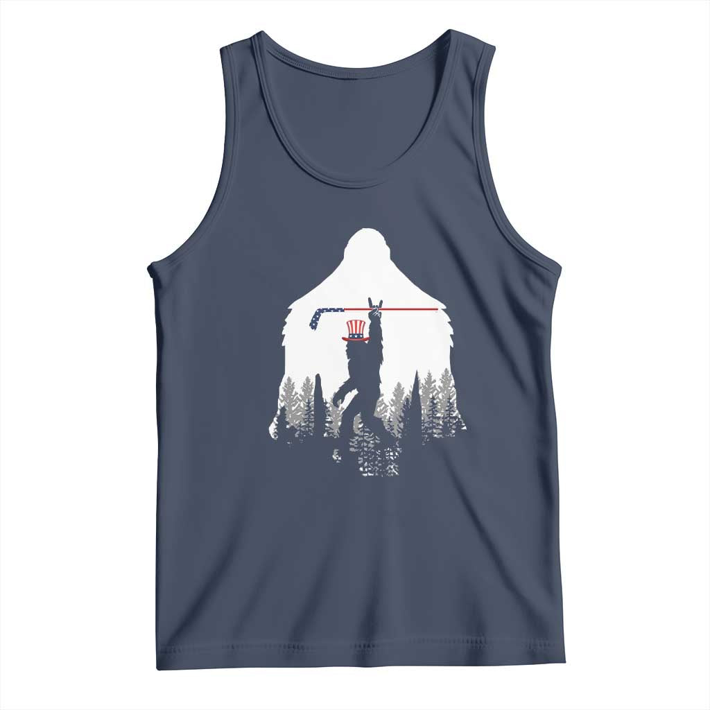 Bigfoot USA Ice Hockey 4th of July Tank Top Funny Sasquatch Patriotic American Flag