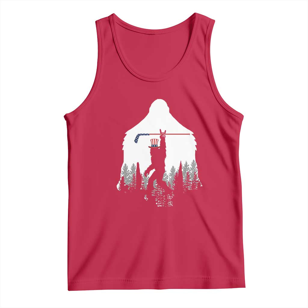 Bigfoot USA Ice Hockey 4th of July Tank Top Funny Sasquatch Patriotic American Flag