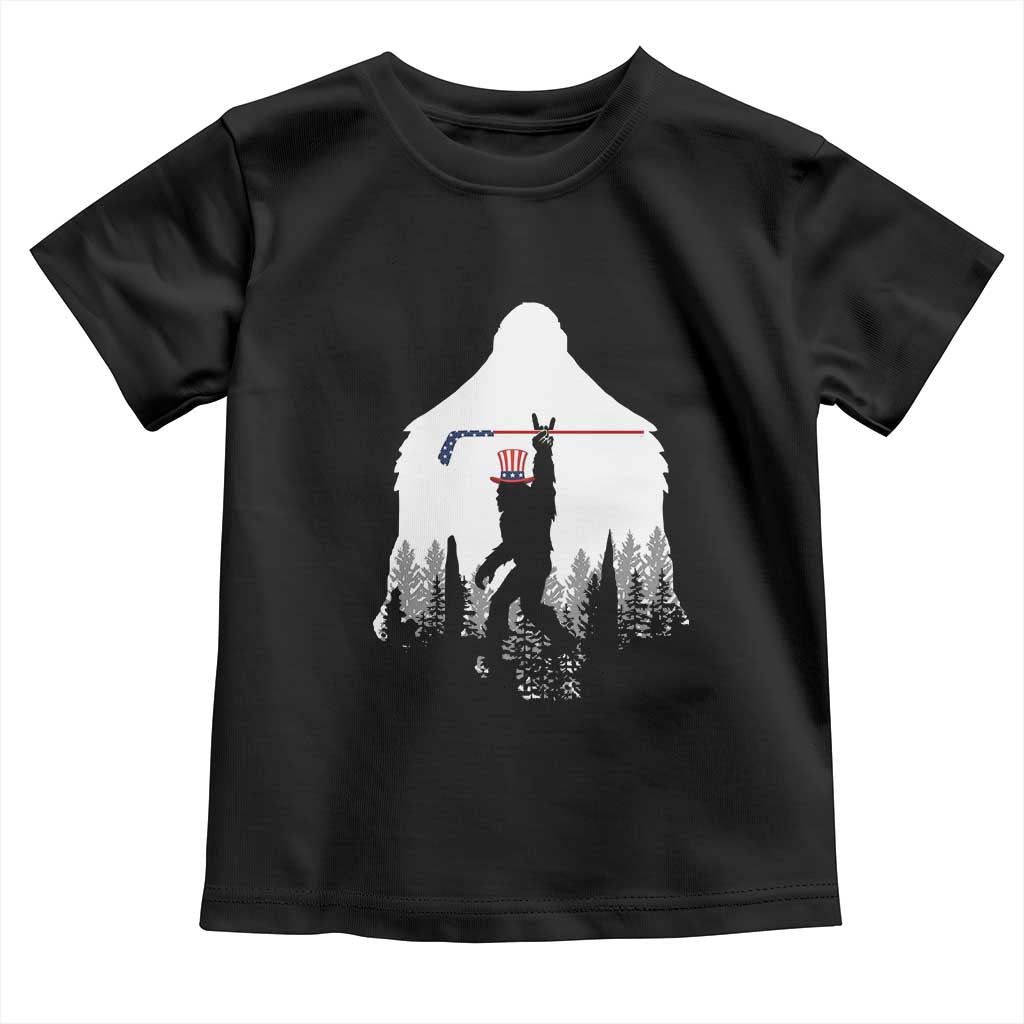 Bigfoot USA Ice Hockey 4th of July Toddler T Shirt Funny Sasquatch Patriotic American Flag