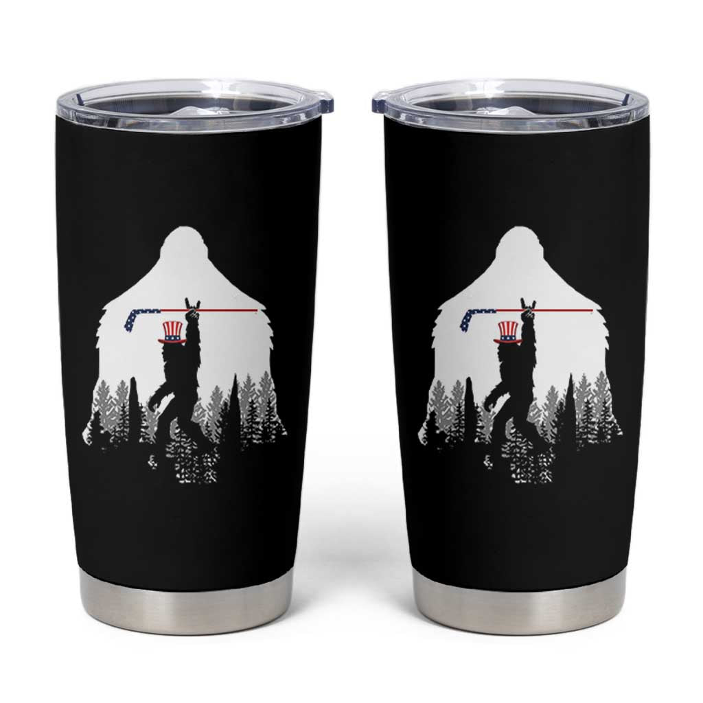 Bigfoot USA Ice Hockey 4th of July Tumbler Cup Funny Sasquatch Patriotic American Flag