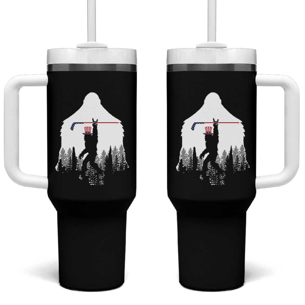 Bigfoot USA Ice Hockey 4th of July Tumbler With Handle Funny Sasquatch Patriotic American Flag