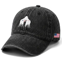 Bigfoot USA Ice Hockey 4th of July Washed Cotton Baseball Cap Funny Sasquatch Patriotic American Flag