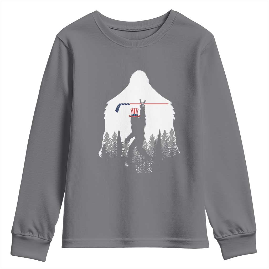 Bigfoot USA Ice Hockey 4th of July Youth Sweatshirt Funny Sasquatch Patriotic American Flag