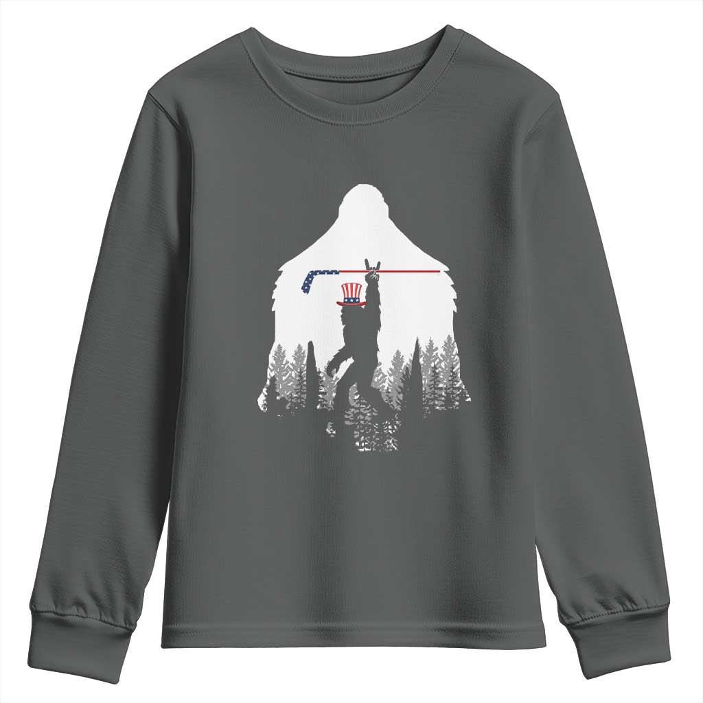 Bigfoot USA Ice Hockey 4th of July Youth Sweatshirt Funny Sasquatch Patriotic American Flag