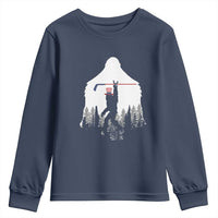 Bigfoot USA Ice Hockey 4th of July Youth Sweatshirt Funny Sasquatch Patriotic American Flag