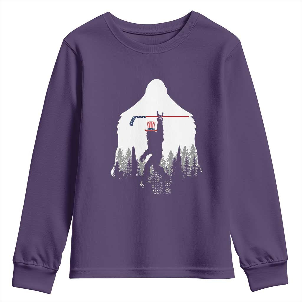Bigfoot USA Ice Hockey 4th of July Youth Sweatshirt Funny Sasquatch Patriotic American Flag