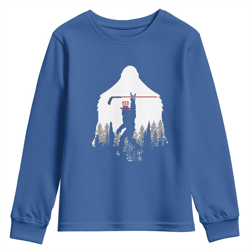 Bigfoot USA Ice Hockey 4th of July Youth Sweatshirt Funny Sasquatch Patriotic American Flag