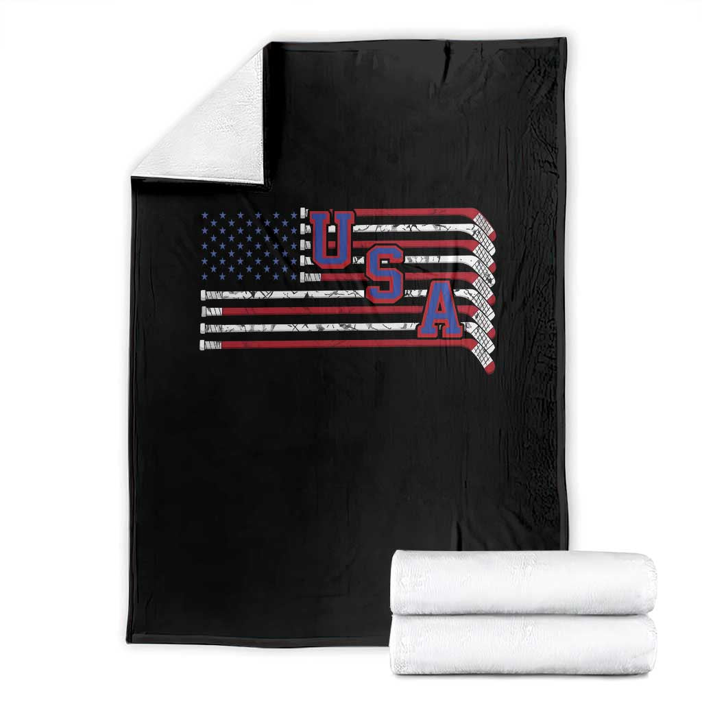 Ice Hockey Sticks American Flag Throw Blanket Patriotic Hockey Fan