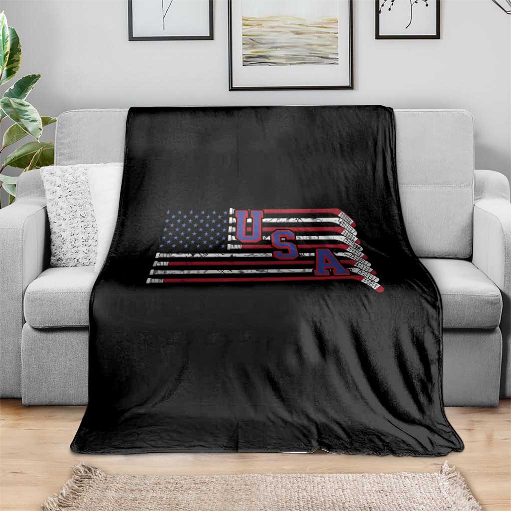 Ice Hockey Sticks American Flag Throw Blanket Patriotic Hockey Fan