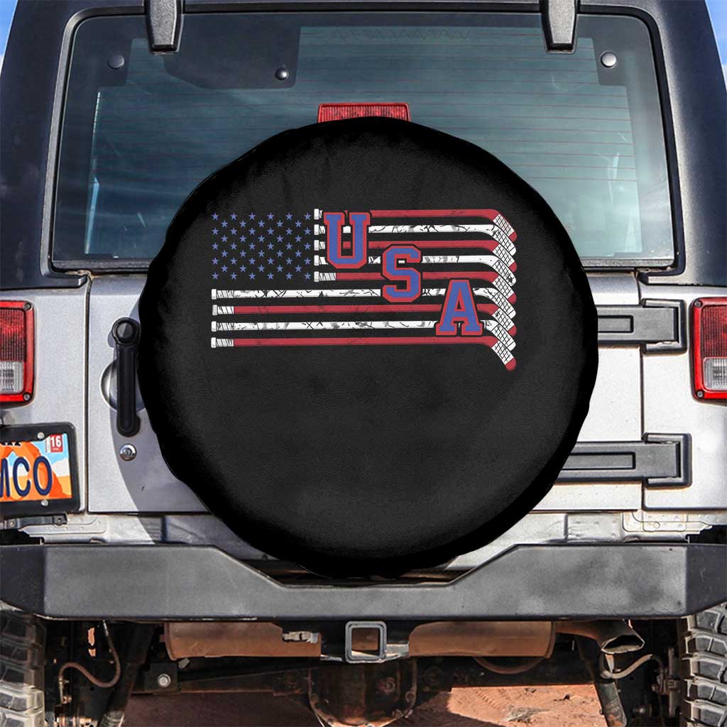 Ice Hockey Sticks American Flag Spare Tire Cover Patriotic Hockey Fan