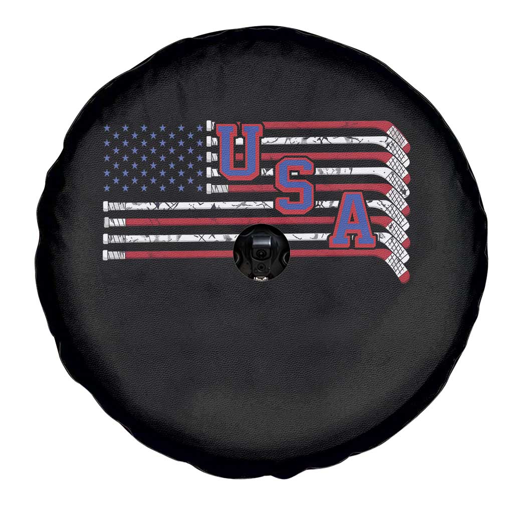 Ice Hockey Sticks American Flag Spare Tire Cover Patriotic Hockey Fan