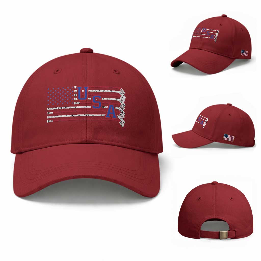 Ice Hockey Sticks American Flag Baseball Cap Patriotic Hockey Fan