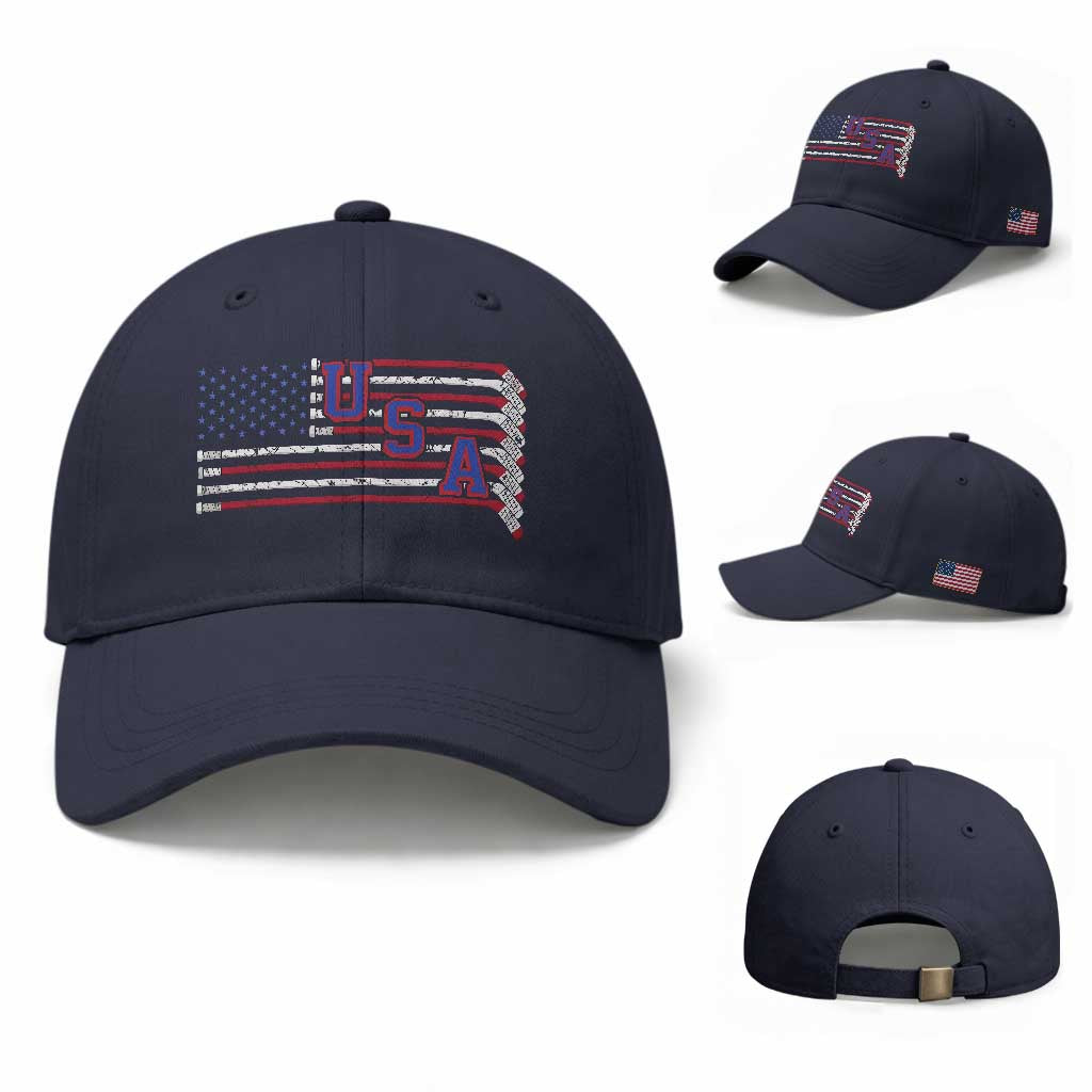 Ice Hockey Sticks American Flag Baseball Cap Patriotic Hockey Fan