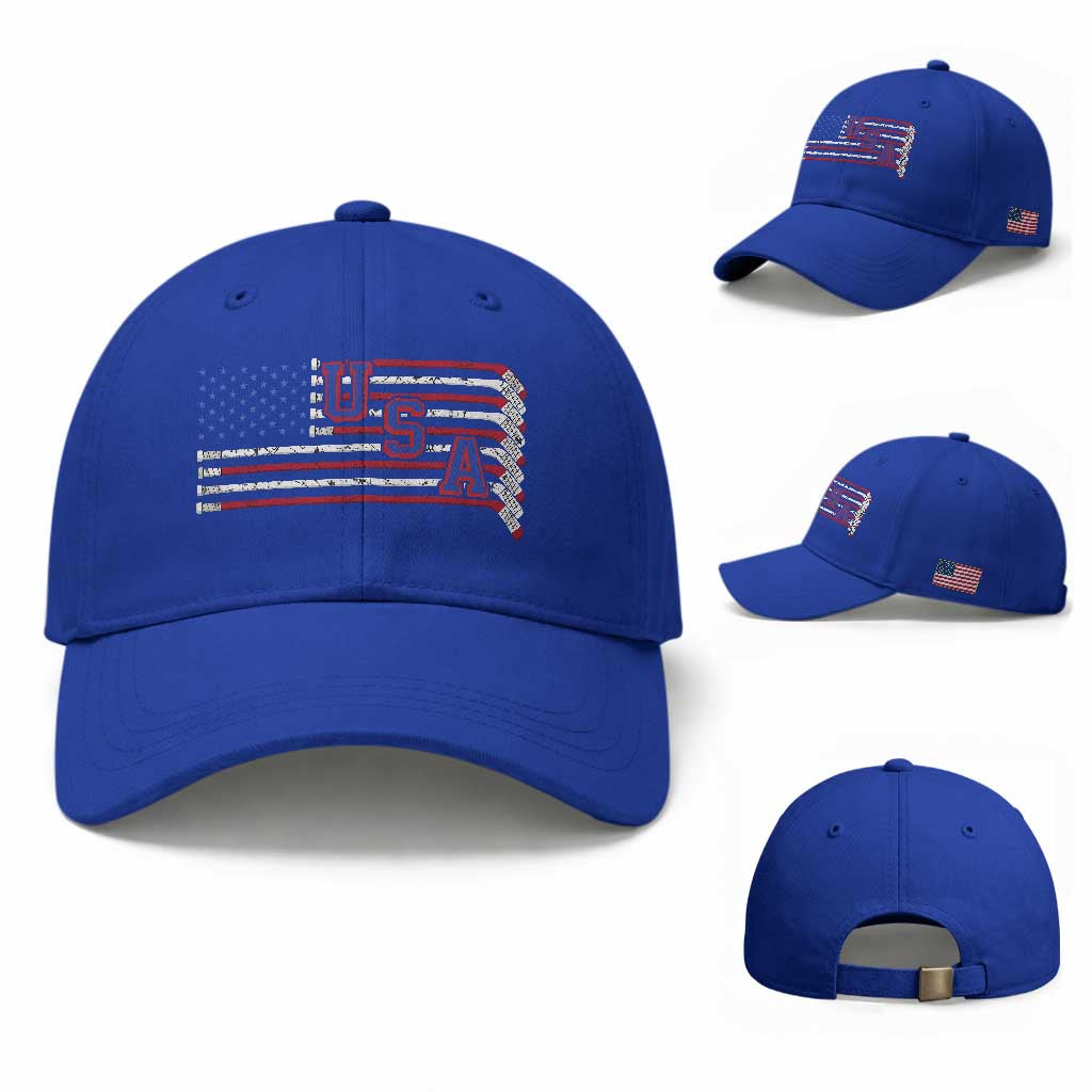 Ice Hockey Sticks American Flag Baseball Cap Patriotic Hockey Fan