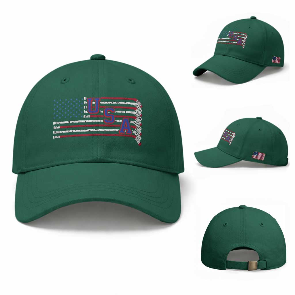 Ice Hockey Sticks American Flag Baseball Cap Patriotic Hockey Fan