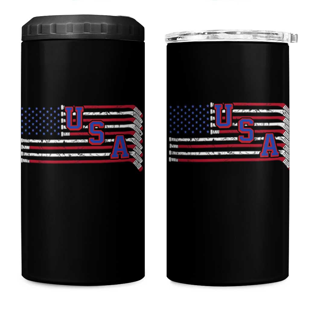 Ice Hockey Sticks American Flag 4 in 1 Can Cooler Tumbler Patriotic Hockey Fan