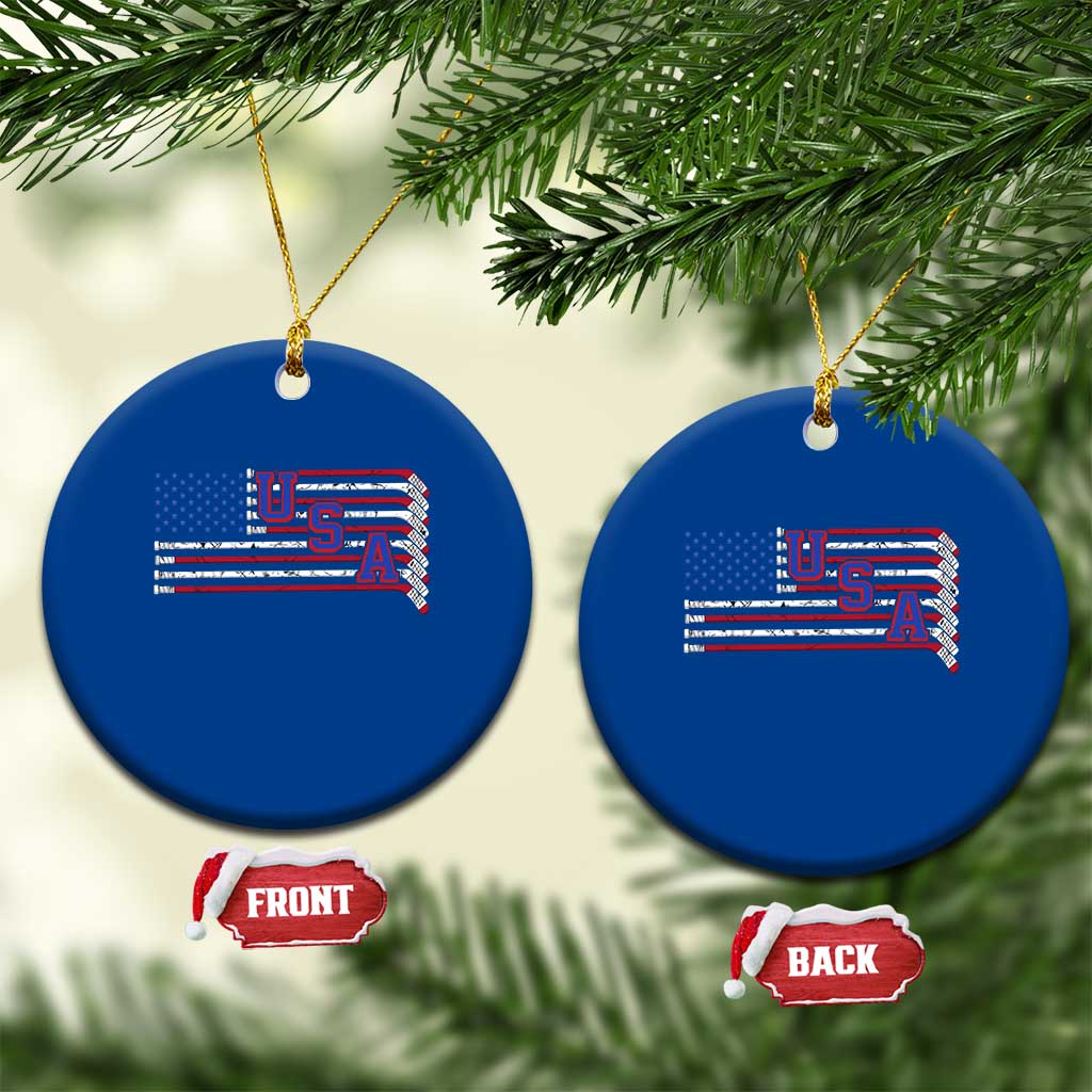 Ice Hockey Sticks American Flag Ceramic Ornament Patriotic Hockey Fan