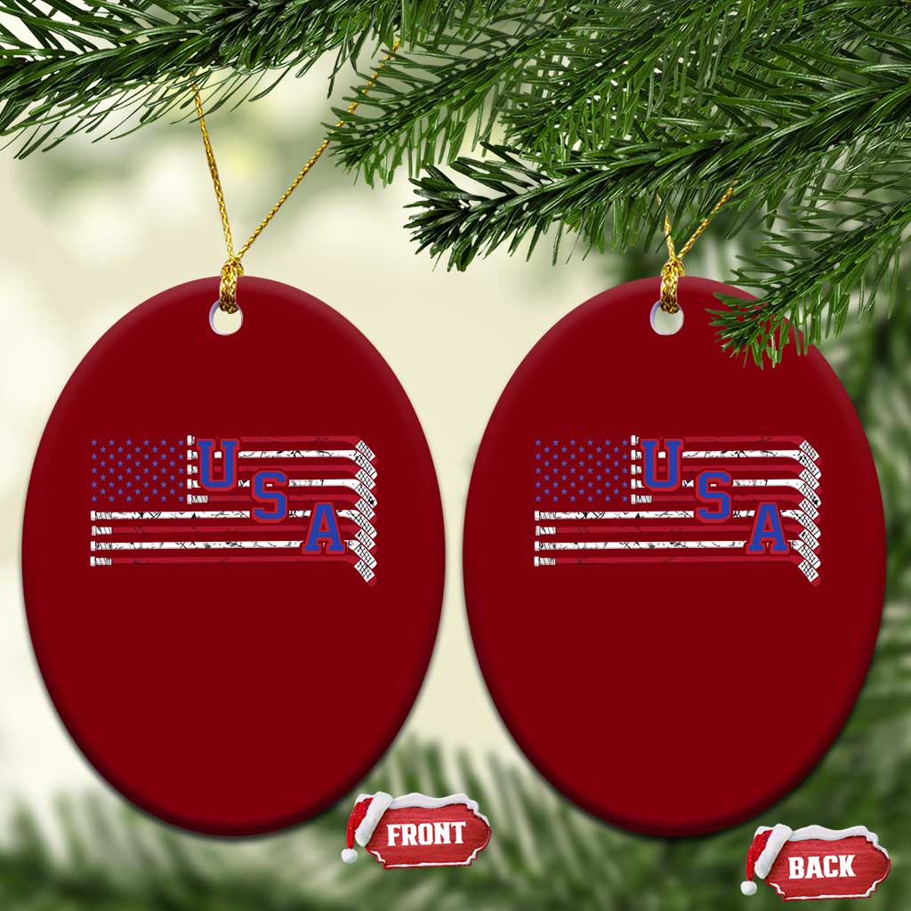 Ice Hockey Sticks American Flag Ceramic Ornament Patriotic Hockey Fan