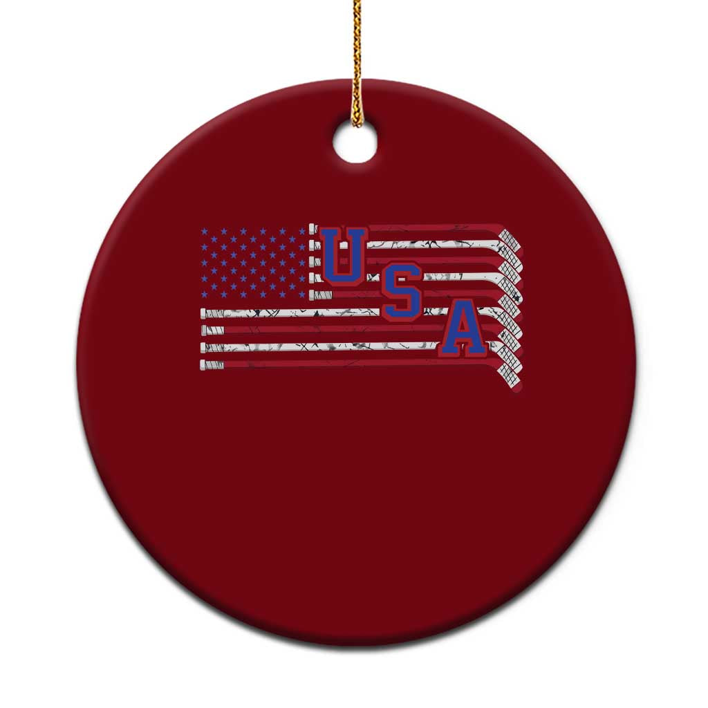 Ice Hockey Sticks American Flag Ceramic Ornament Patriotic Hockey Fan