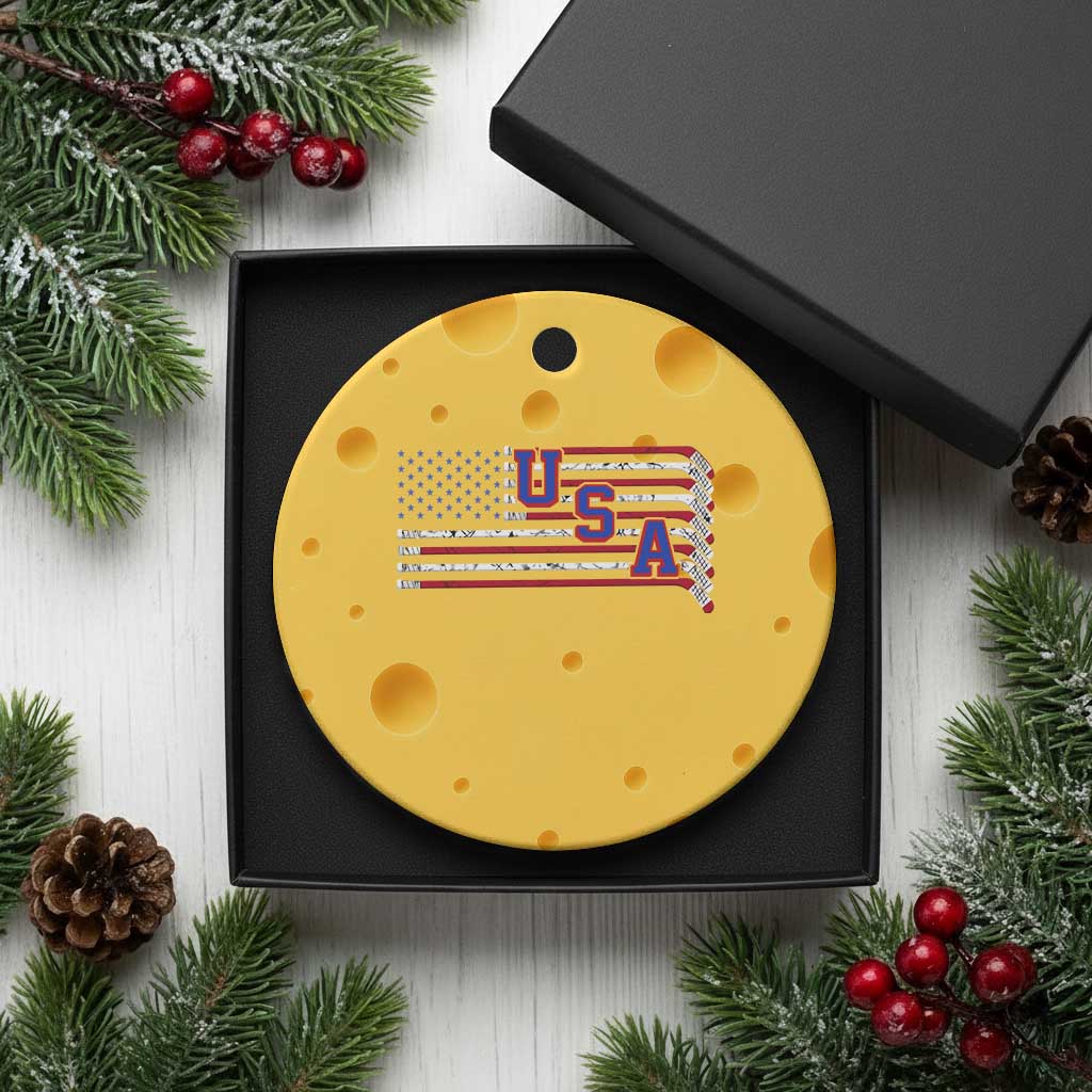 Ice Hockey Sticks American Flag Ceramic Ornament Patriotic Hockey Fan