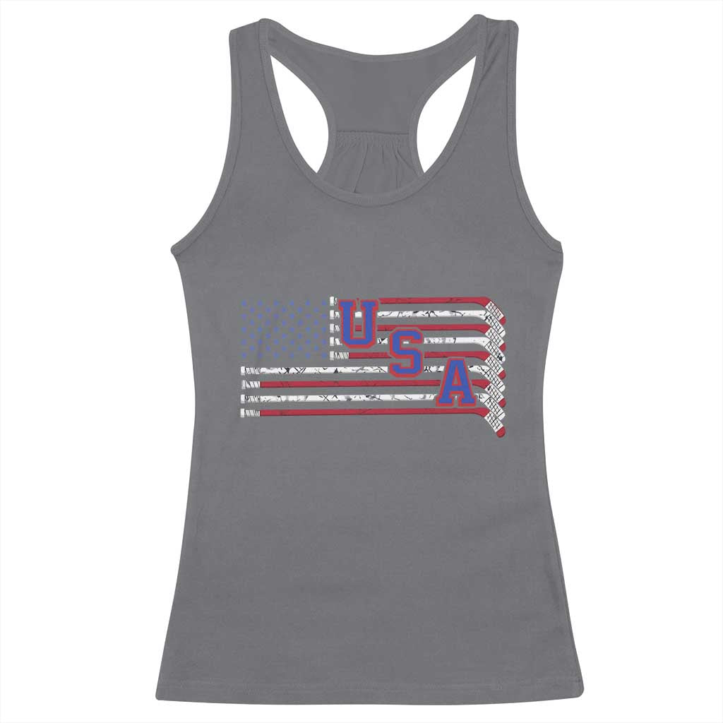 Ice Hockey Sticks American Flag Racerback Tank Top Patriotic Hockey Fan