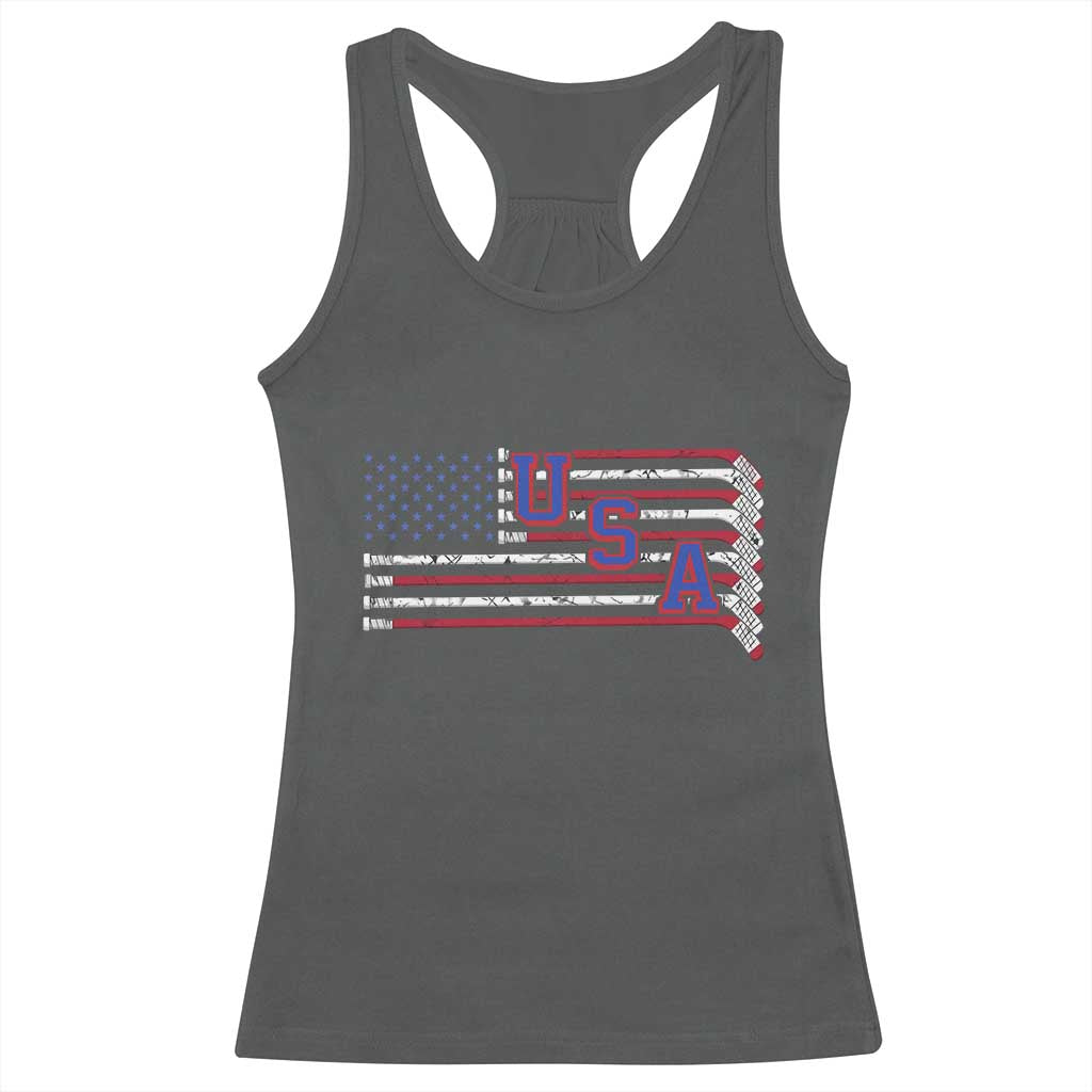 Ice Hockey Sticks American Flag Racerback Tank Top Patriotic Hockey Fan