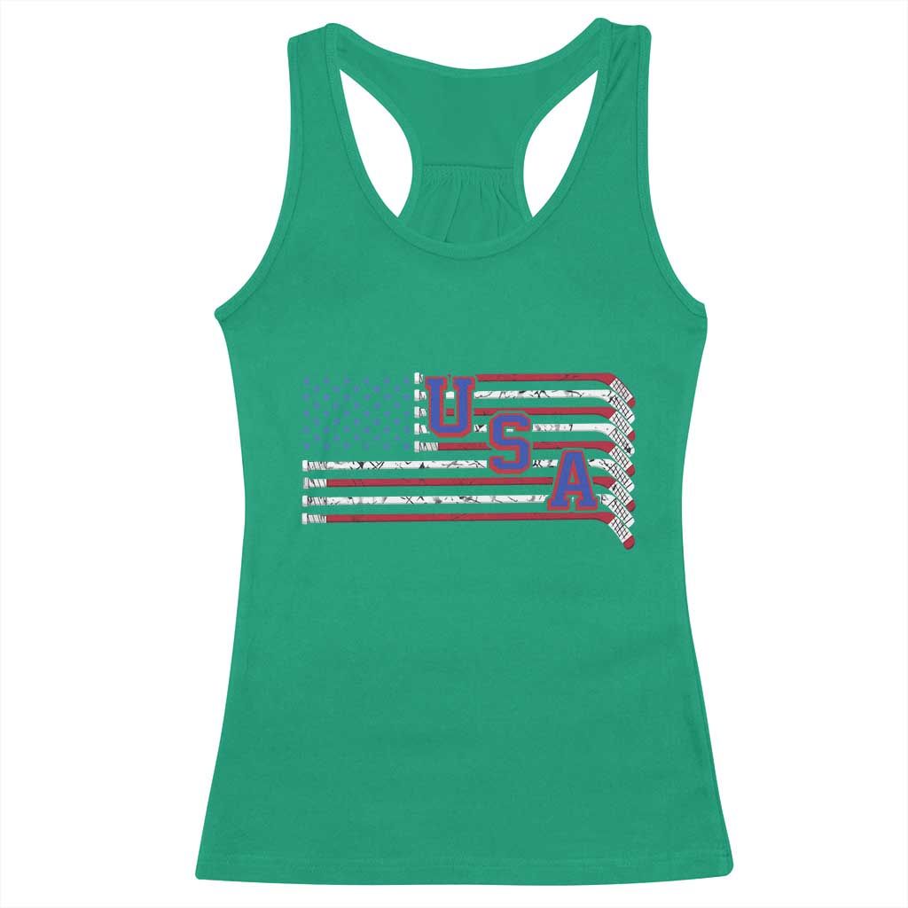 Ice Hockey Sticks American Flag Racerback Tank Top Patriotic Hockey Fan