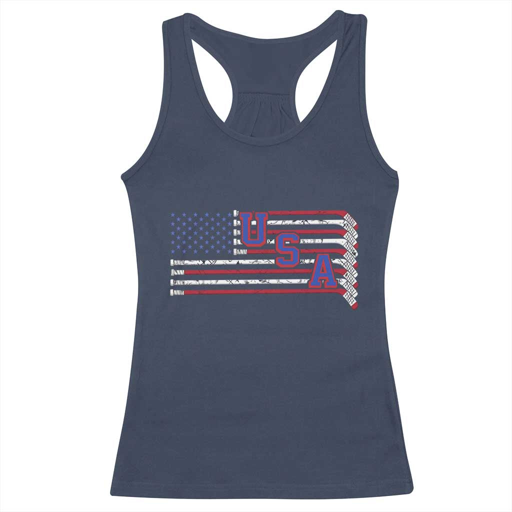 Ice Hockey Sticks American Flag Racerback Tank Top Patriotic Hockey Fan