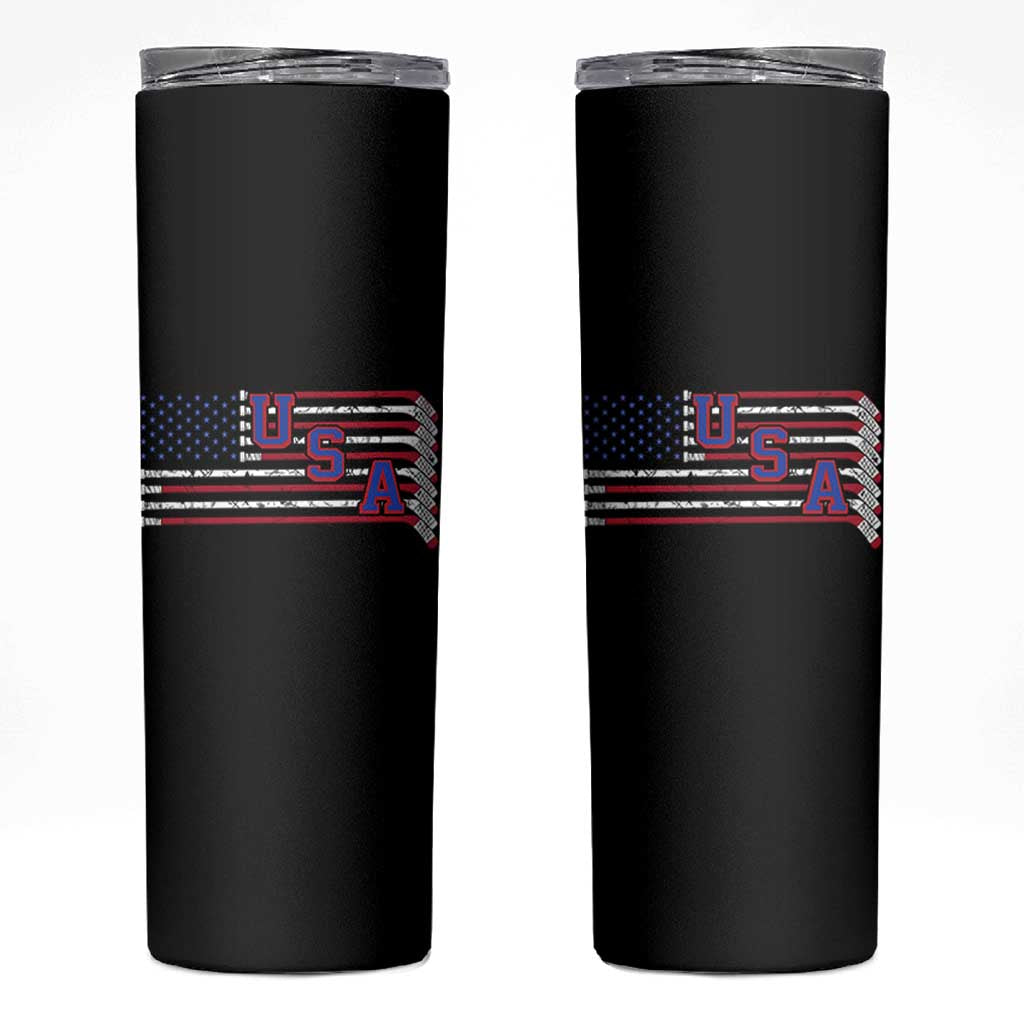 Ice Hockey Sticks American Flag Skinny Tumbler Patriotic Hockey Fan