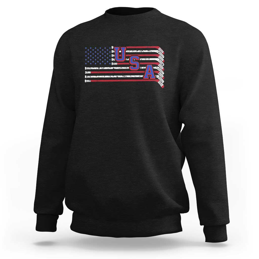 Ice Hockey Sticks American Flag Sweatshirt Patriotic Hockey Fan