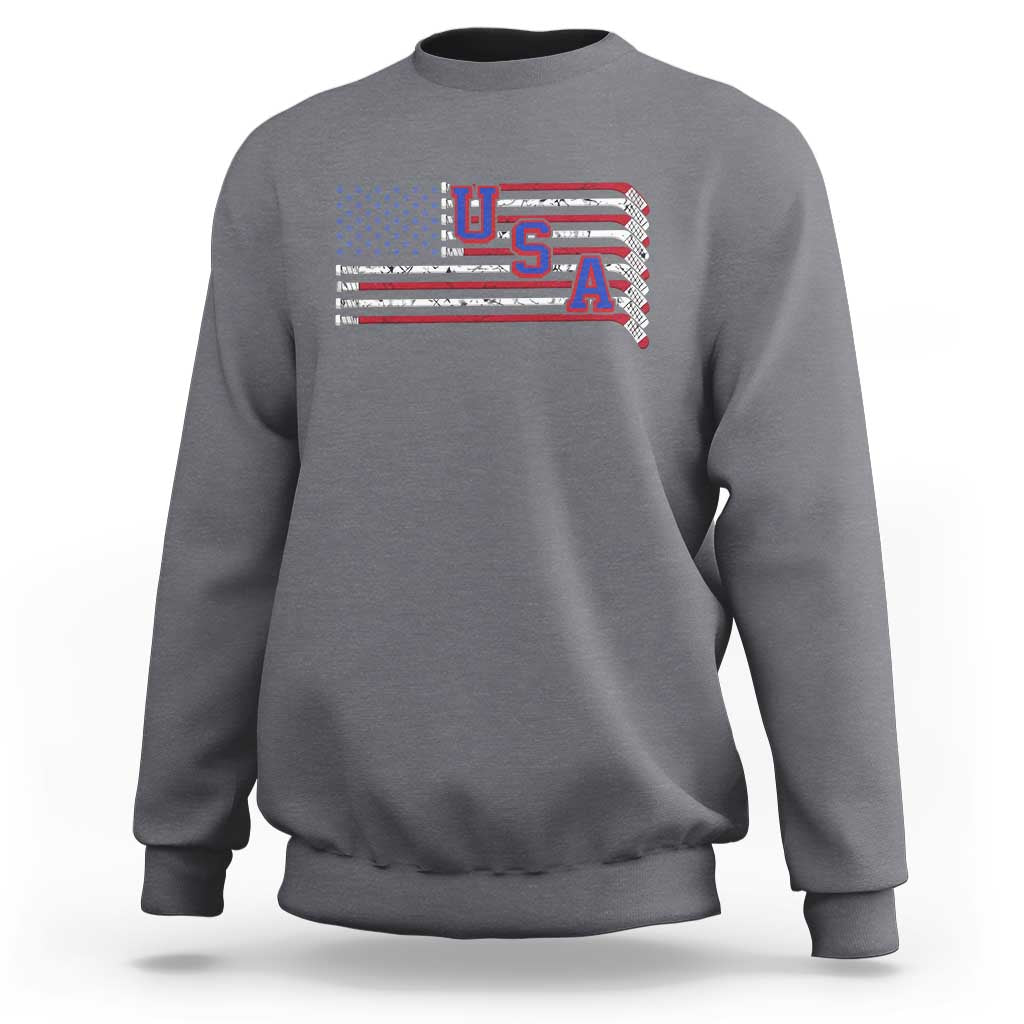 Ice Hockey Sticks American Flag Sweatshirt Patriotic Hockey Fan