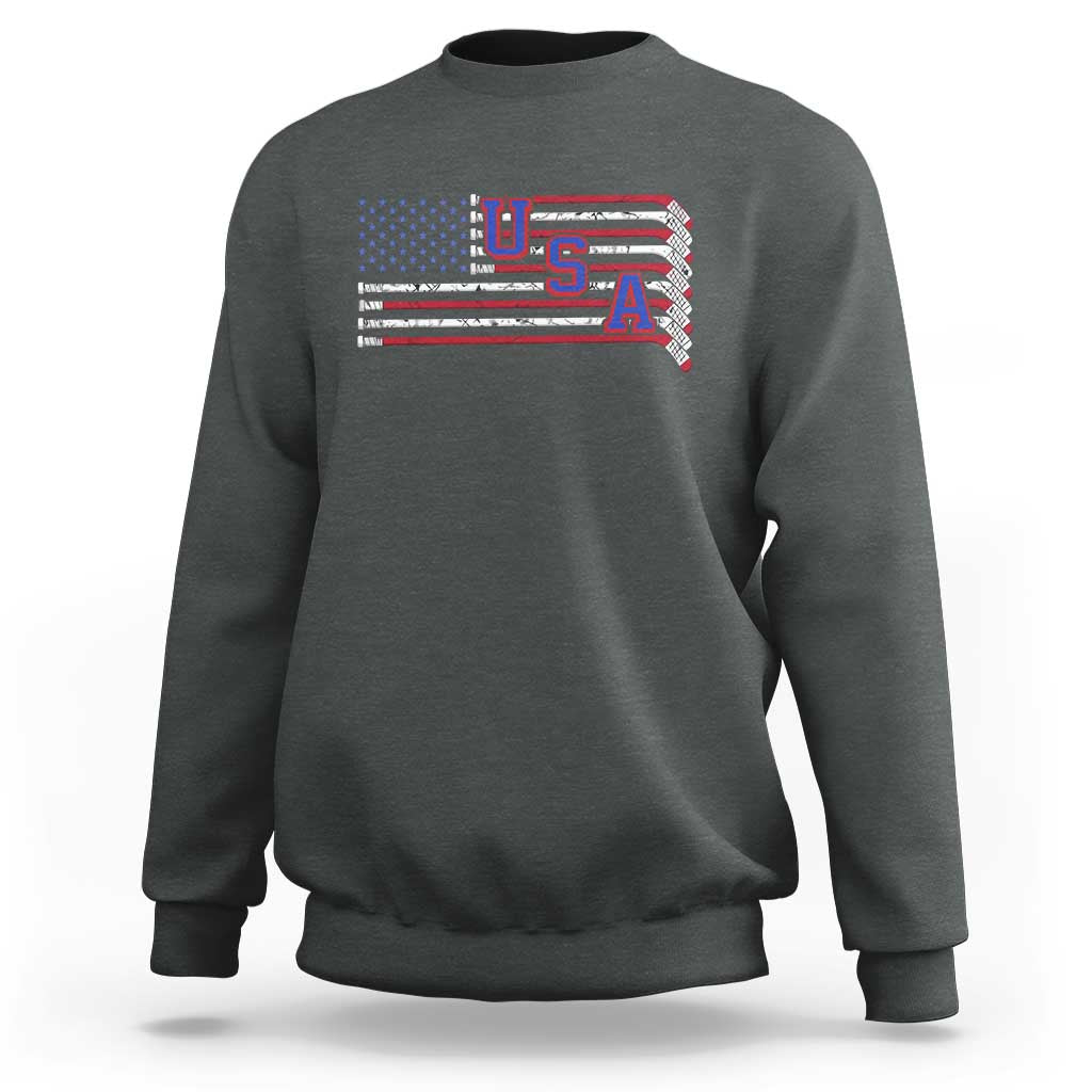 Ice Hockey Sticks American Flag Sweatshirt Patriotic Hockey Fan
