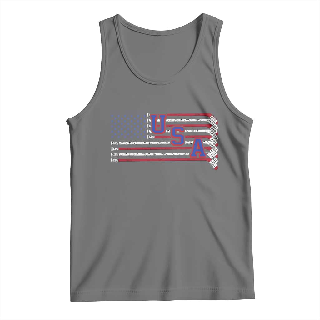 Ice Hockey Sticks American Flag Tank Top Patriotic Hockey Fan