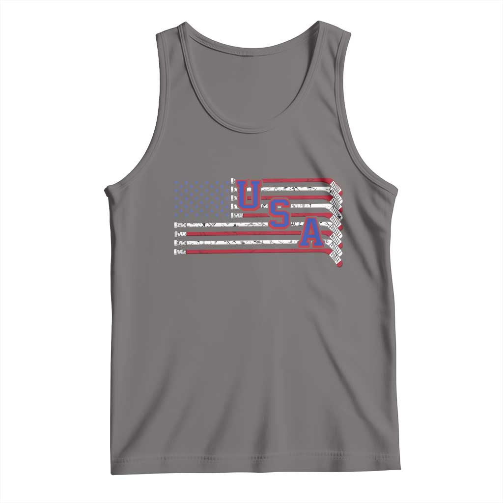 Ice Hockey Sticks American Flag Tank Top Patriotic Hockey Fan