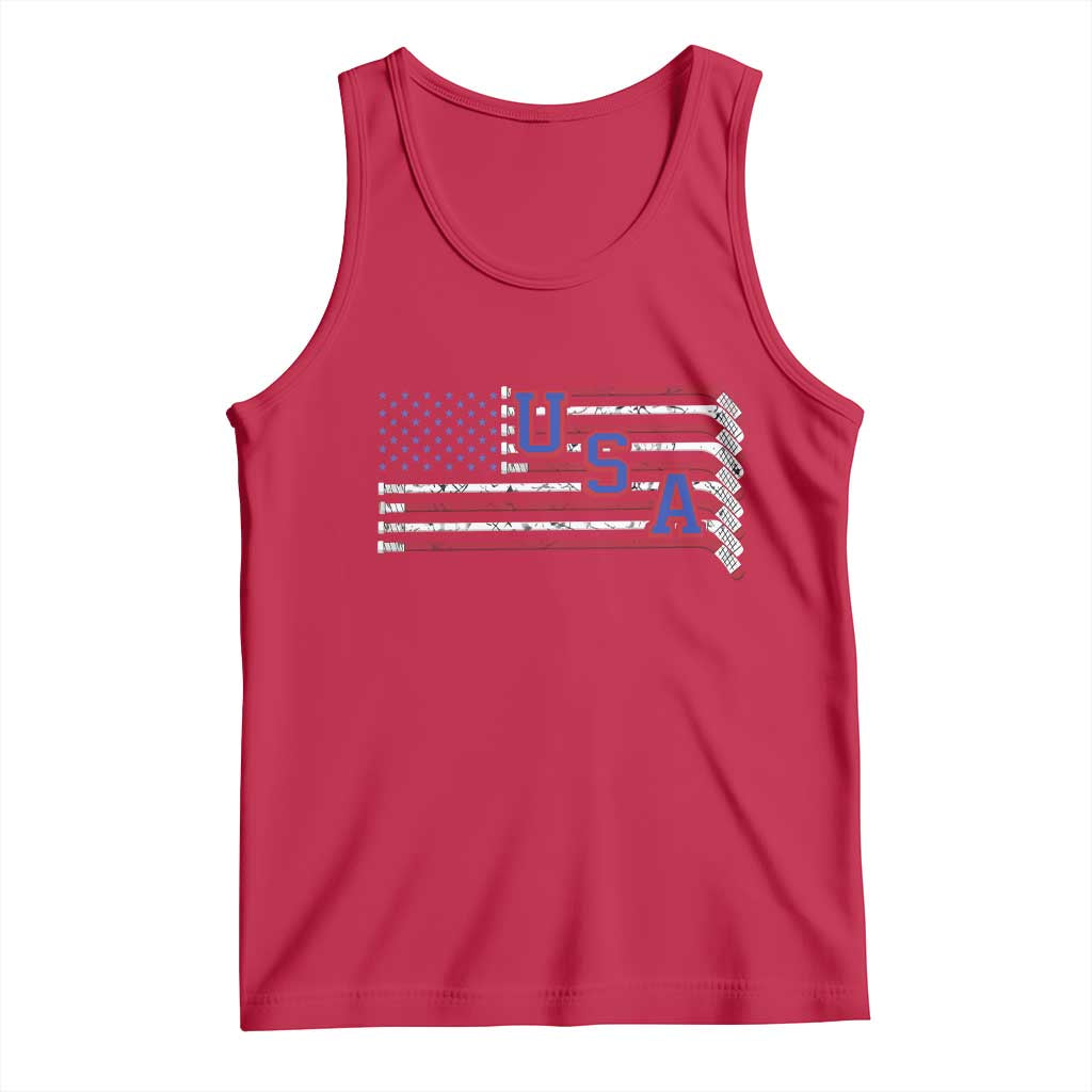 Ice Hockey Sticks American Flag Tank Top Patriotic Hockey Fan