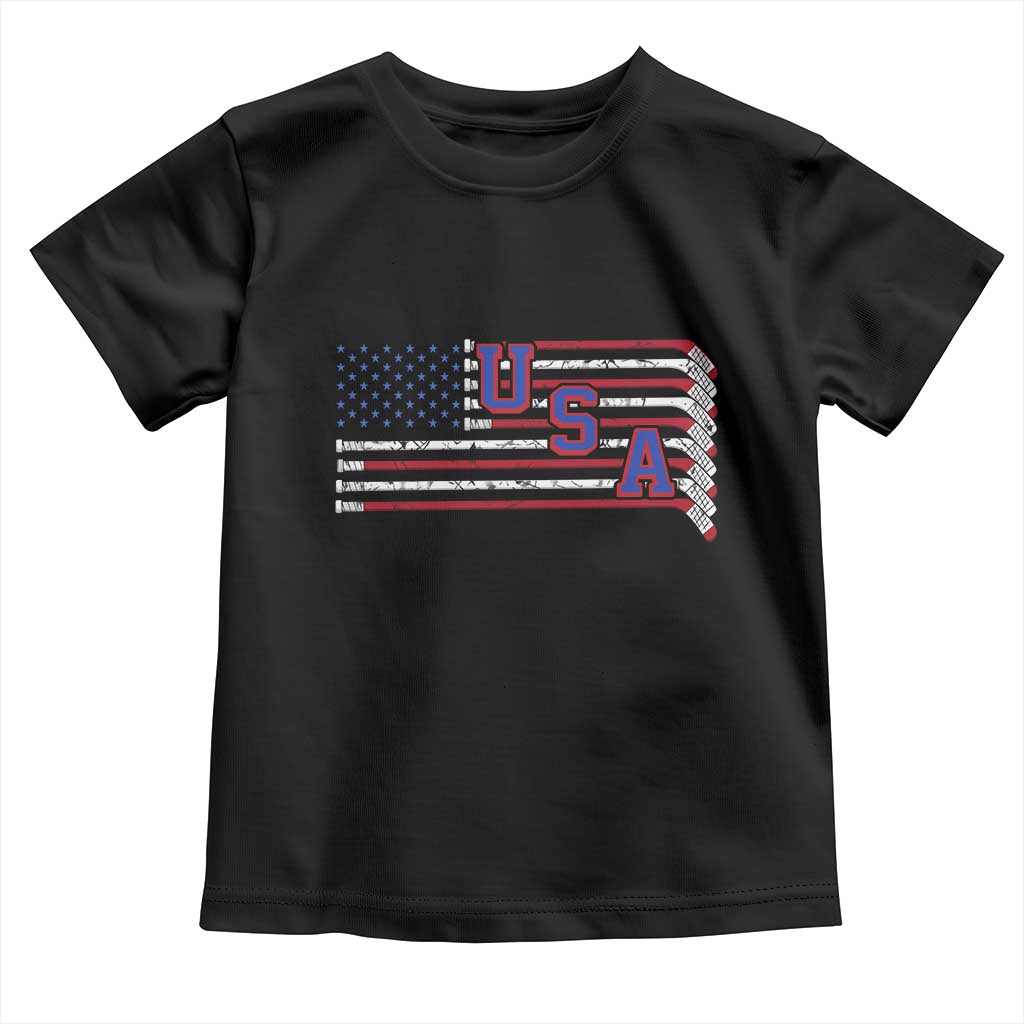 Ice Hockey Sticks American Flag Toddler T Shirt Patriotic Hockey Fan