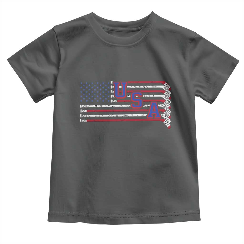Ice Hockey Sticks American Flag Toddler T Shirt Patriotic Hockey Fan