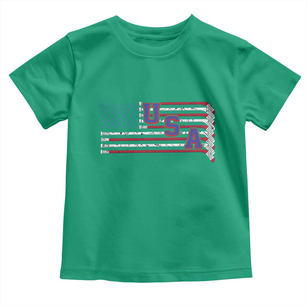 Ice Hockey Sticks American Flag Toddler T Shirt Patriotic Hockey Fan