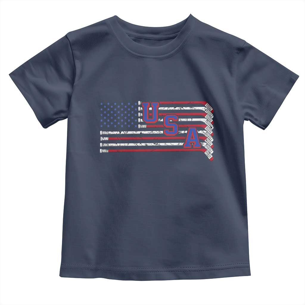 Ice Hockey Sticks American Flag Toddler T Shirt Patriotic Hockey Fan