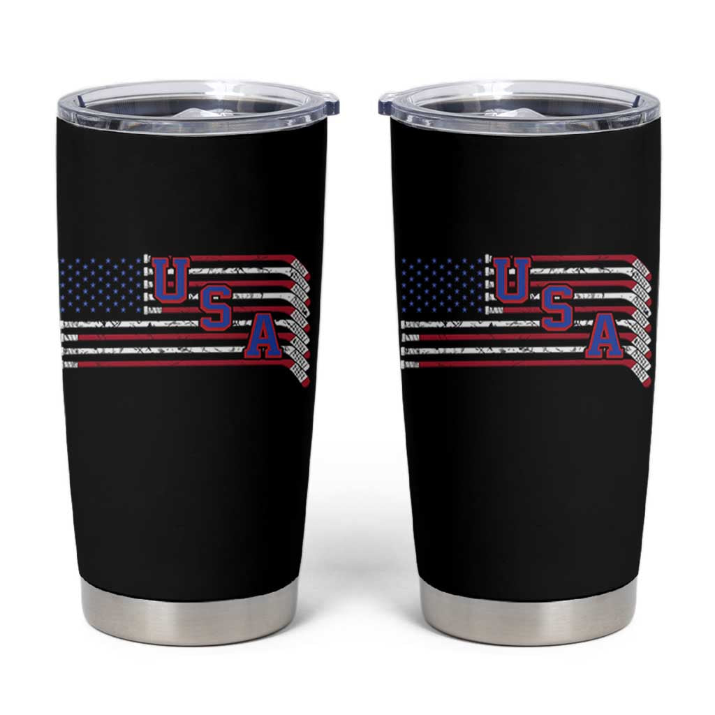 Ice Hockey Sticks American Flag Tumbler Cup Patriotic Hockey Fan