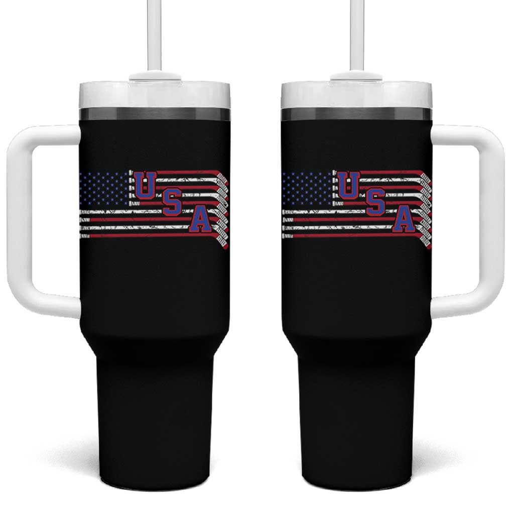Ice Hockey Sticks American Flag Tumbler With Handle Patriotic Hockey Fan