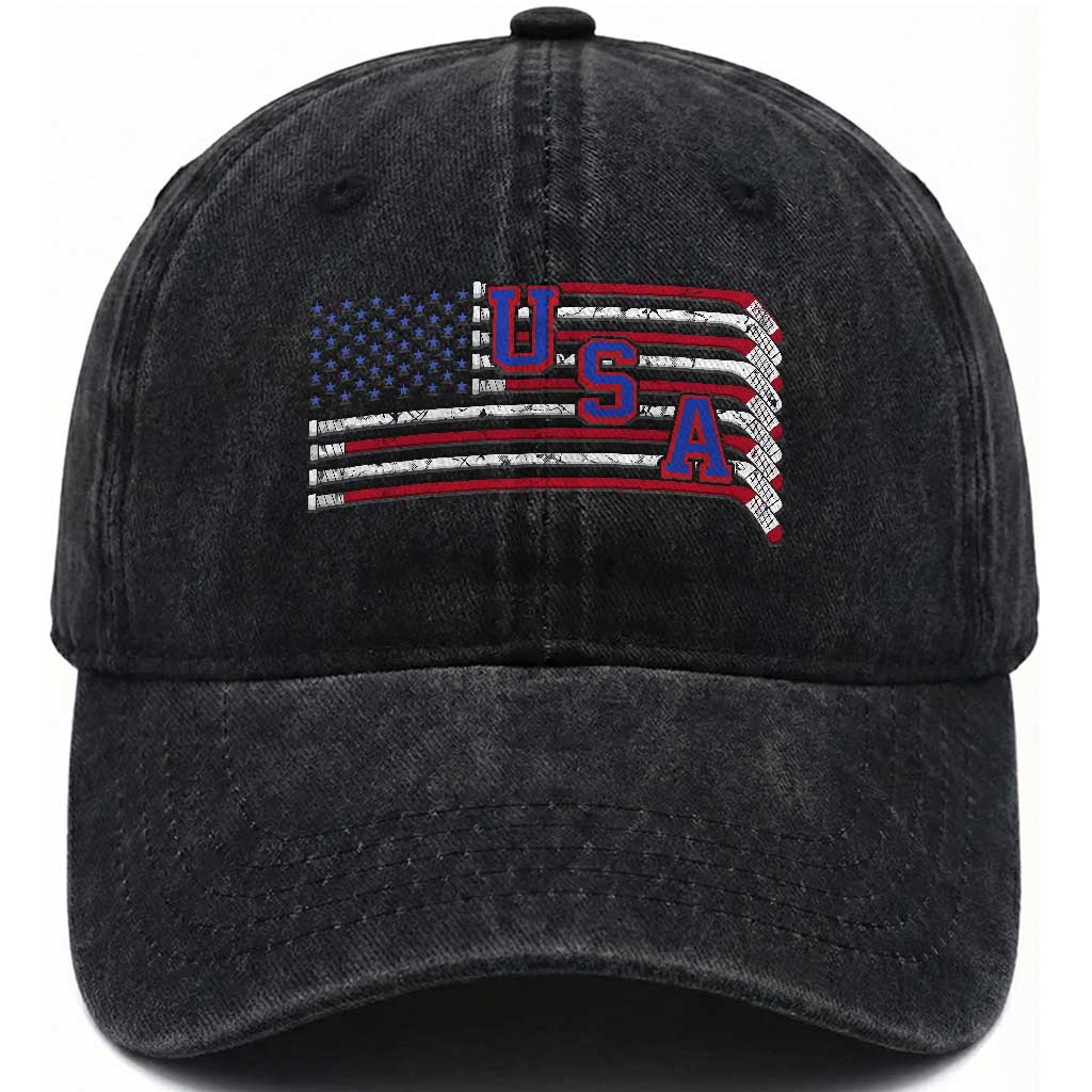 Ice Hockey Sticks American Flag Washed Cotton Baseball Cap Patriotic Hockey Fan