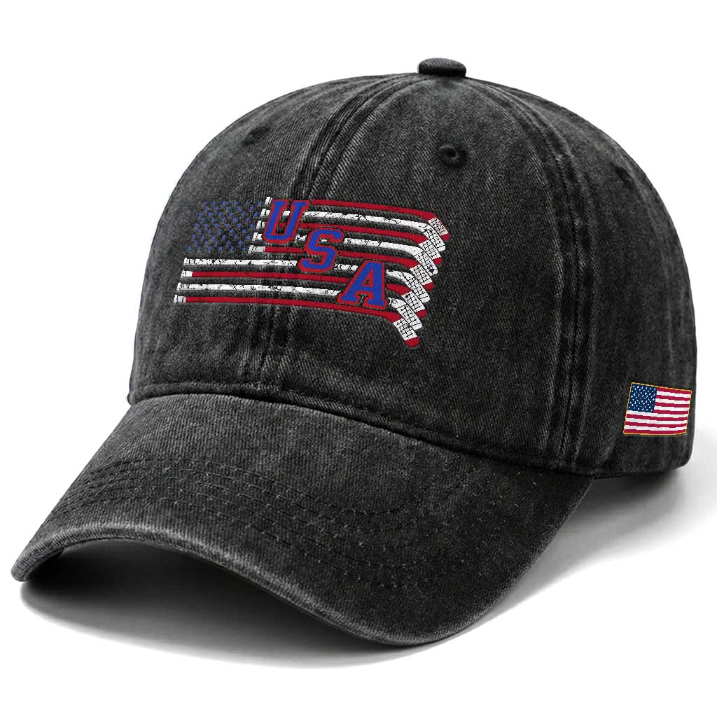 Ice Hockey Sticks American Flag Washed Cotton Baseball Cap Patriotic Hockey Fan