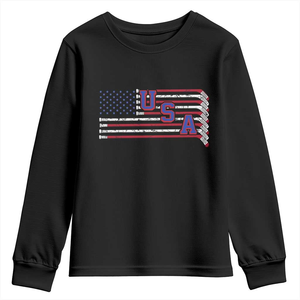 Ice Hockey Sticks American Flag Youth Sweatshirt Patriotic Hockey Fan