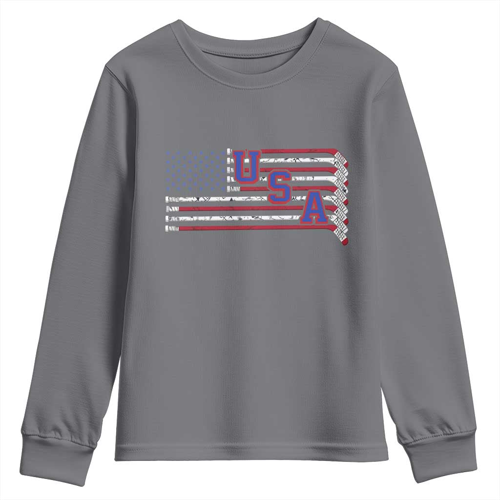 Ice Hockey Sticks American Flag Youth Sweatshirt Patriotic Hockey Fan
