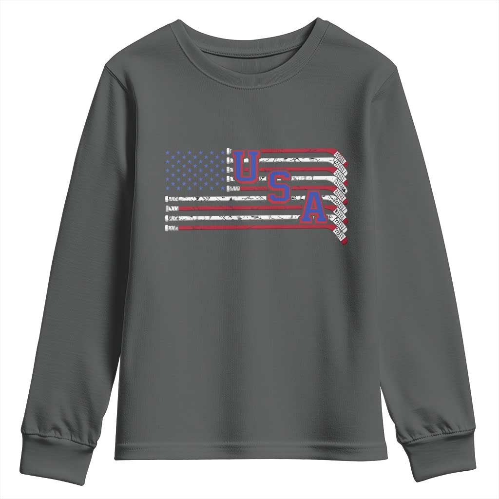 Ice Hockey Sticks American Flag Youth Sweatshirt Patriotic Hockey Fan